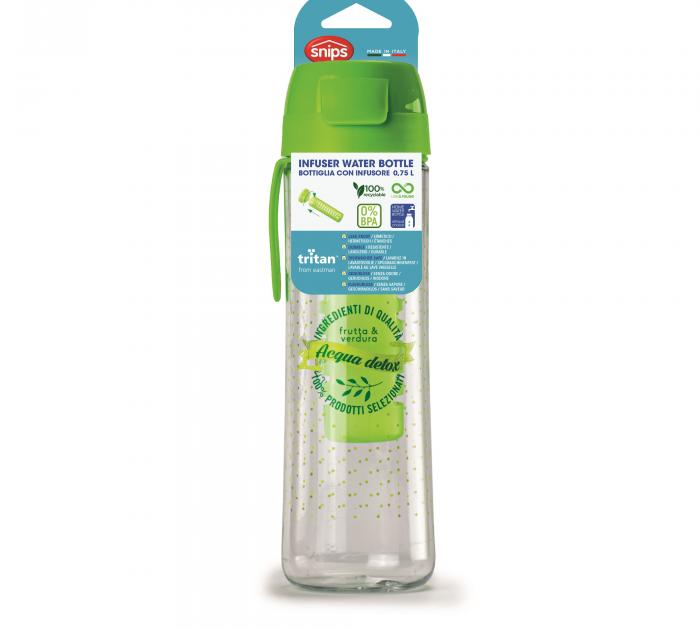 Verde 7.1 cm Snips Bottiglia in 0,75 LT removibile-Trasparente con decoro Botella de tritán de 0,75 l con infusor extraíble Transparente con decoración de Menta y limón 