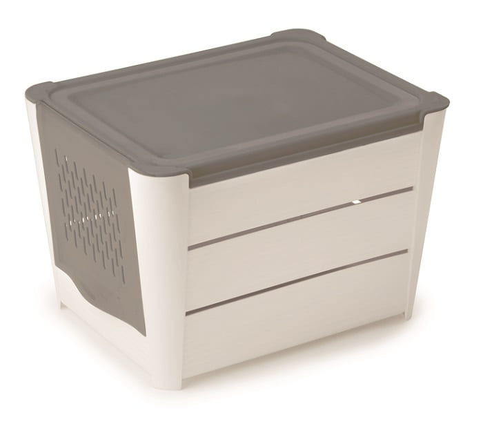Esschert Design Cestino Per Patate In Salice – Contenitore Con Coperchio E Apertura Base, Colore Grigio
